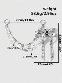 ROMWE Goth 1 Y2k Retro Punk Silver Leather Rivet Bow Star Imitation Crystal Beaded Chain DIY Bag Pendant Keychain, Daily Wear By Girls And Ladies - Silver - View 5