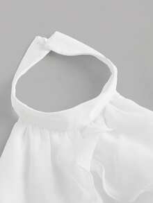 SHEIN MOD أبيض، صيفي، أنيق، ملابس علوية قصيرة متعددة الطبقات مع كشكشة لضيوف الزفاف، ملابس علوية أنبوبية بدون ظهر للحفلات للنساء، ملابس علوية مكشوفة الكتفين بتصميم بسيط عتيق - أبيض - مشاهدة 4