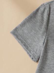 SHEIN 2件/套 女童寬鬆休閒拼色領結印花短袖T恤與素色織帶蝴蝶結長褲套裝，修身版型，適合夏季旅行、度假、上學及其他外出場合 - 黑色 - 查看 7