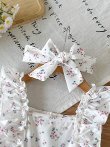 SHEIN Mädchen Sommer Frisches Ditsy Blumen Muster Trägerkleid, Rüschen Design mit flatternden Ärmeln, süßer Stil Baby Mädchen Prinzessinnenkleid, Baby Reise Urlaub Feenkleid - Verschiedenfarbig - Übersicht 6