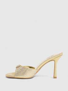 CUCCOO SZL Round Toe High Heeled Black Satin Faux Pearl Decor Ankle Strap Women's High Heel Sandals Spring Shoes Spring Break Easter Prom Heels Summer - Gold & Rhinestones - View 9
