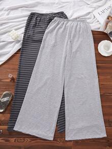 Dream Adore Women's Casual Long Pajama Pants Yarn-Dyed Striped Wide Leg Sleep Pants 2pcs/Set - Multicolor - View 13