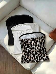 SHEIN Sparklyn 这款三件套包含一件时尚休闲的露肩短款上衣，专为少女设计。黑白配色搭配豹纹印花，百搭易配。修身剪裁，舒适弹力透气的面料，适合日常穿着、外出、派对和旅行。这是一款高品质、百搭的多件套，是夏季的理想之选。 - 彩色 - 查看 2