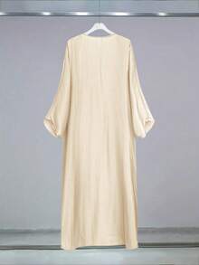 Al Najma Abaya árabe larga y modesta de manga murciélago de unicolor para primavera/verano, elegante kimono estilo cubierta - Albaricoque - Ver 2