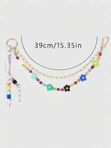 ROMWE Kawaii 1 Piece Spring Summer Dopamine Style Colorful Beaded Bag Keychain Pendant, Woven Rope Bag Charm, DIY Hanging Ornament - Color 7 - View 2