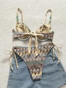 Swim Chiccia 26SS 春夏度假海灘紋理面料綠色鋼圈托高比基尼兩件套泳衣 - 彩色 - 查看 2