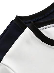 SHEIN Cheerettes Women's Simple Versatile Striped Colorblock Round Neck Short Sleeve Sports T-Shirt 2pcs/Set - Multicolor - View 8