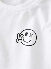 SHEIN Playful Pals 2件組嬰幼兒男童休閒時尚舒適圖案印花圓領插肩袖上衣與條紋印花短褲，適合春夏季戶外玩耍與日常穿著，男嬰夏季套裝 男嬰夏季穿搭 男嬰套裝 嬰男童服飾 男嬰衣服 嬰兒服飾 男嬰衣服 男嬰T恤 - 白色 - 查看 6