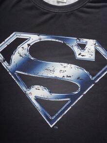 SUPERMAN X SHEIN Men's Summer Casual Letter Print T-Shirt And Shorts Set - Black - View 10