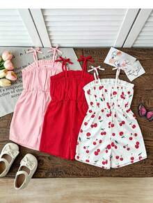Souflis Souflis Setelan Jumpsuit 3 Potong untuk Balita Perempuan, Kasual, Liburan, Motif Lucu, Warna Polos, Cocok untuk Keluarga dengan Banyak Anak, Liburan Pantai, Sekolah - MultiWarna - View 2
