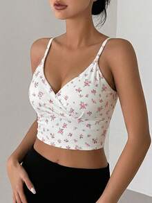 DAZY Women's Floral Print Casual Daily Sports Spaghetti Strap Bra - White - View 3