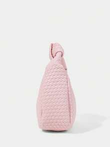SHECARRY Women's Fashion Light Pink Handbag, Exquisite Woven PU Material, Simple Knotted Portable Half-Moon Bag, Suitable For Daily, Commuting, Shopping, Dating, Gifts, Vacation, Travel - Crystal powder - View 4