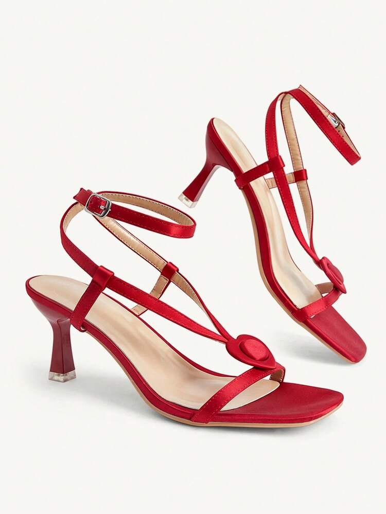 CUCCOO CHICEST Burgundy Satin Strap High-Heeled Sandals Women's Head Stiletto Cross With Love Banquet Temperament Sandals