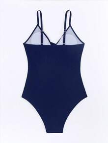 Swim Basics 女款露背細肩帶度假風連身泳衣 - 藏蓝色 - 查看 5