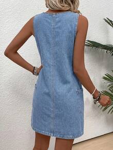 EMERY ROSE EMERY ROSE Vestido de mezclilla sin mangas casual para vacaciones de mujer - Lavado ligero - Ver 2