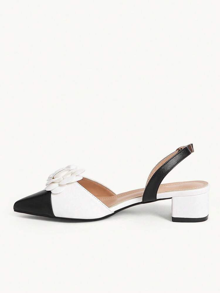 CUCCOO CHICEST Ladies Pointed Flowers, Contrasting Colors Everyday Versatile Fashion Thick Heel Short Heel