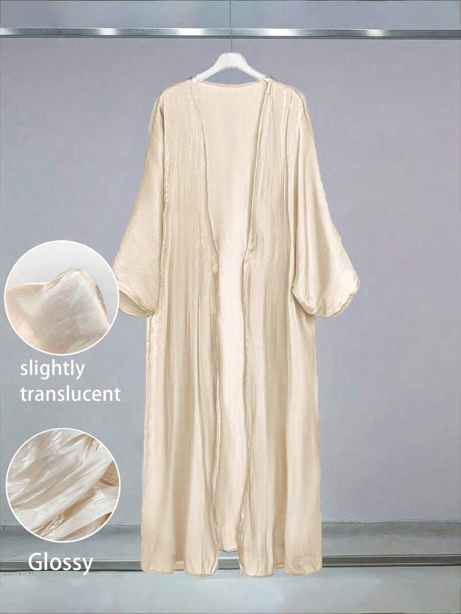Al Najma Abaya árabe larga y modesta de manga murciélago de unicolor para primavera/verano, elegante kimono estilo cubierta - Albaricoque - Ver 1