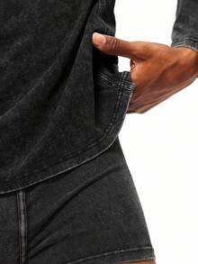 Rest Era 1pc Men's Black Long Sleeve Snowflake Pattern Fashionable Casual Base Layer Top - Black - View 4