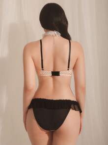 DelicateAllure Women Knitted Fabric Geometric Pattern Lingerie Set With Bow Detail - Multicolor - View 2