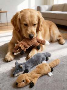 1pc Funny Simulated Animal No Stuffing Dog Toy With Squeakers Durable Stuffingless Plush Squeaky Dog Crinkle Squeak Pet Chew Toys For Small Medium Large Dog Pets Supplies - Multicolor - View 7
