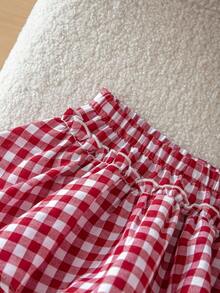 Emery Rose Kids Emery Rose Kids 2件套女童樱桃印花针织吊带背心和格子荷叶边短裤套装，时尚夏季女童套装，幼儿夏季服装，女童夏季套装，女童套装，儿童野餐服，可爱女童夏季格子荷叶边短裤和樱桃吊带背心套装 - 紅色 - 查看 9