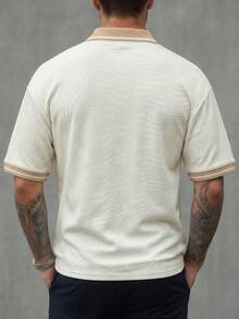 Manfinity CasualCool 男士紋理面料成熟休閒 Polo 衫，適合日常外出、聚會與通勤，正式場合適用 - 彩色 - 查看 3