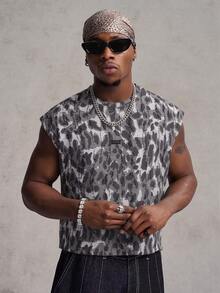 Camiseta de tirantes para hombre PAVTROS, estampado de leopardo con marca de agua tejida, verano al aire libre - Multicolor - Ver 4