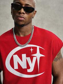 PAVTROS Men's Solid Color Letter Print Crew Neck Fashion Casual Tank Top - Red - View 5