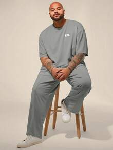 EASEVO Men's Plus Size Letter Print   Short Sleeve T-Shirt And Pants Casual Set - Light Grey - View 1