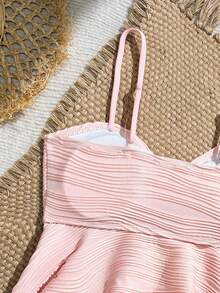 SHEIN Bikini Model Kamisol untuk Remaja Putri, Warna Pink dengan Motif Bunga Besar, Set Bikini 2 Potong, Baju Renang Liburan untuk Musim Semi dan Musim Panas - Berwarna merah muda - View 5