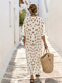 Breezaya Women's V-Neck Leopard Print Long Vacation Dress - Yellow - View 2