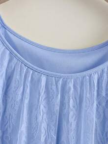 Rusticease Plus Size Women's Round Neck Half Sleeve Solid Color Sweet Top - Blue - View 4