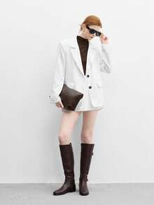 CUCCOO BIZCHIC 女士搭扣设计时尚日常通勤粗跟过膝长靴 - 咖啡棕 - 查看 5