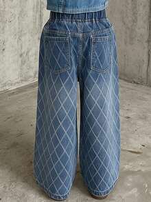DAZY Young Girl Rhinestone Design Washed Textured Pocket Denim Jeans - Dark Wash - View 4