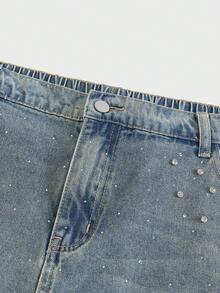 EASEVO Plus Size Men's Rhinestone Decor Casual Shorts, Vacation, Father's Day Gifts - Medium Wash - View 4
