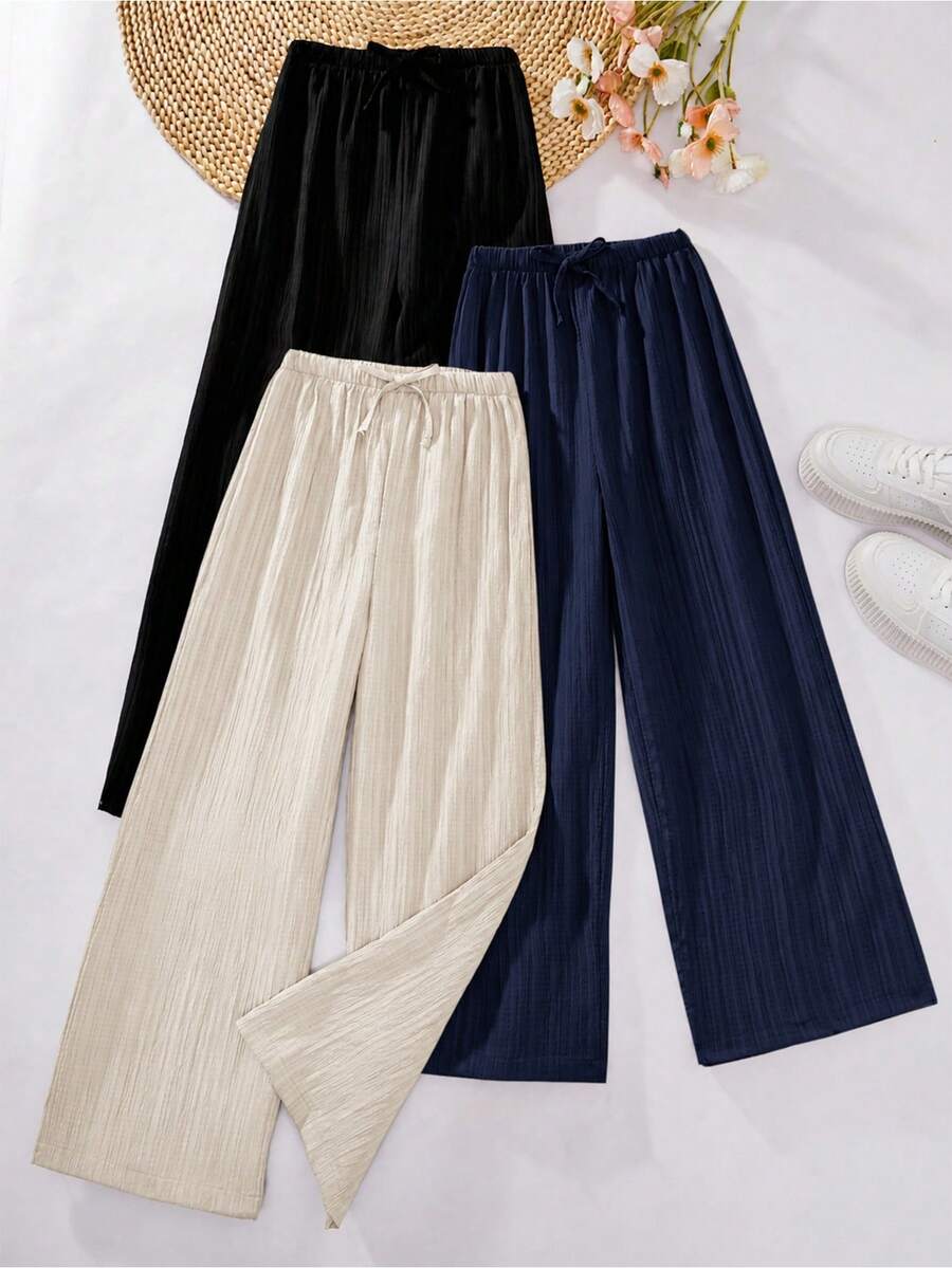 Teen Girl Drawstring Loose Casual Long Pants - Multicolor - View 1