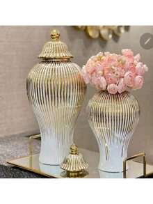 European-Style Creative Minimalist Gold-Plated Ceramic General Jar Vase, Decorative Hotel Item, Wedding And Home Craft - multicolor - View 6