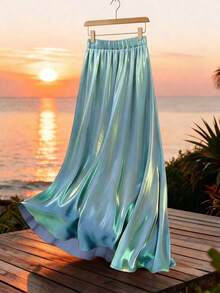 Flora Isola Flora Isola Women's Spring/Summer Fashion Elegant Embroidered Mesh Floral 3D A-Line Minimalist Skirt - Blue - View 2