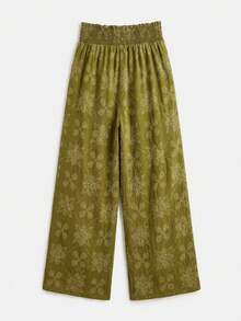 lacRébo Khaki Green Floral High Waist Wide-Leg Fluid Pants Summer Holiday Casual Resort Pants - Green - View 7