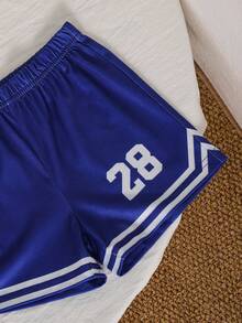 Set băieți tineri ținută sport americană, maiou fără mâneci și pantaloni scurți, 2 piese, cu imprimeu grafic desen animat și litere Chicago, stil streetwear energic, uniformă de baschet, nou de vară - Albastru si alb - Vizualizare 6