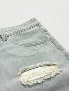 Manfinity EMRG Men's Summer Plus Size Slim Fit Denim Shorts - Light Wash - View 7