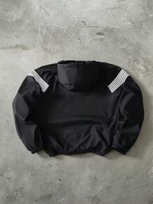 PAVTROS Men's Spring/Autumn Casual Colorblock Striped Hooded Jacket - Black - View 2