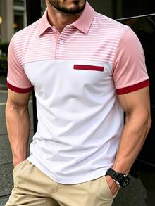 Manfinity Homme Men's Summer Casual Color Block Patchwork Polo Shirt - Multicolor - View 3