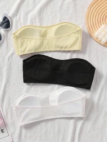 SHEIN Dozemod 童裝青少年女款簡約舒適加厚防滑抹胸內衣 3件組平口上衣 - 黃色 - 查看 2