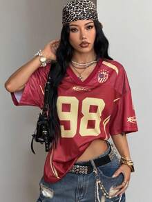 Coolane 女款春夏節慶街頭風外穿復古Y2K做舊圓領短版T恤 - 黑色 - 查看 4