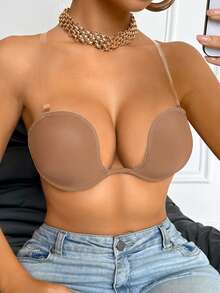 SHEIN 1 Piece Of Strapless Model Cup Underwire Bra With Adjustable Straps, Transparent Back, Invisible And Seamless Bra - Coffee Brown - View 5
