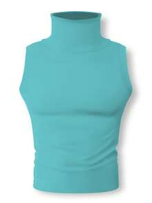 Manfinity Dauomo Camiseta de tirantes de cuello alto sin mangas de unicolor para hombre - Agua verde azul - Ver 3
