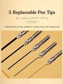 1 Set Jubaboz Calligraphy Brush Pen With Stamp And Sealing Wax, Feather Pen, Ink, Vintage Writing Ink Dip Pen With Mechanical Gear Back To School - multicolor - View 7