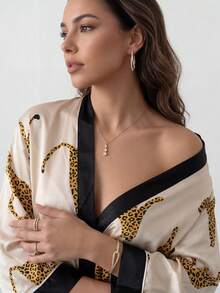 Rafferiza Leopard Print Mid-Length Sleeve Robe, Casual Daily Wear Luxe Loungewear, Fall, Winter - Multicolor - View 4