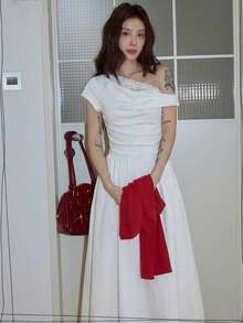 INAWLY White Lace Dress, Elegant French Style, Slimming, High-End Summer Dress For Women - White - View 6